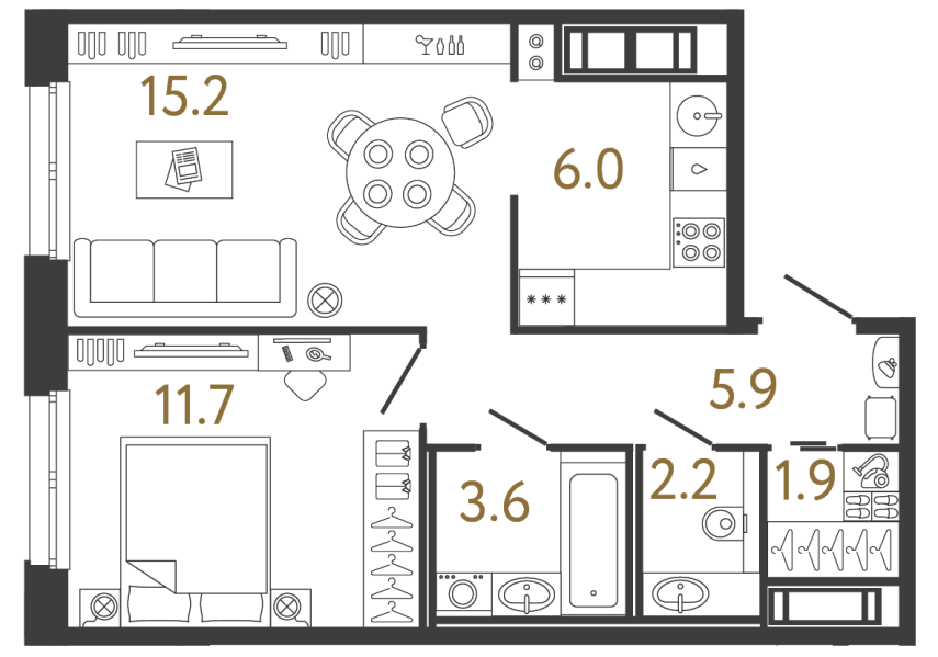 Однокомнатная квартира №112 в ЖК Передвижники - 46.5 м²