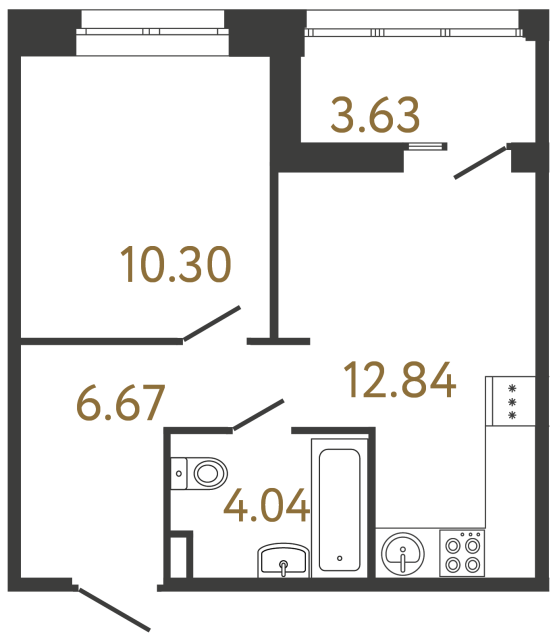 Однокомнатная квартира №852 в ЖК Ultra City 3 - 33.85 м²  - №2