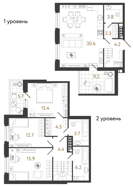 Трёхкомнатная квартира №55 в ЖК Коллекционер - 105.7 м²