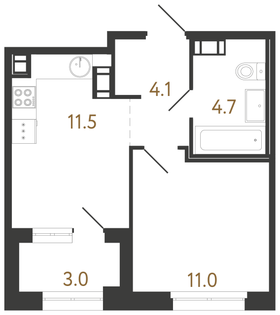 Однокомнатная квартира №67 в ЖК Куинджи - 31.3 м²  - №2