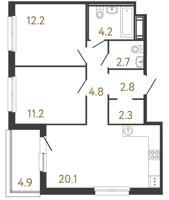 Двухкомнатная квартира №312 в ЖК Передвижники - 60.3 м²  - №2