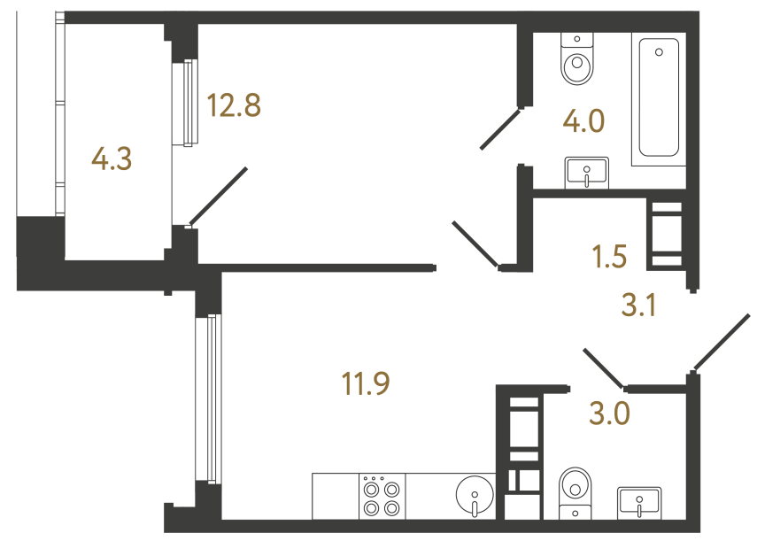 Однокомнатная квартира №375 в ЖК Гений - 36.3 м²  - №2