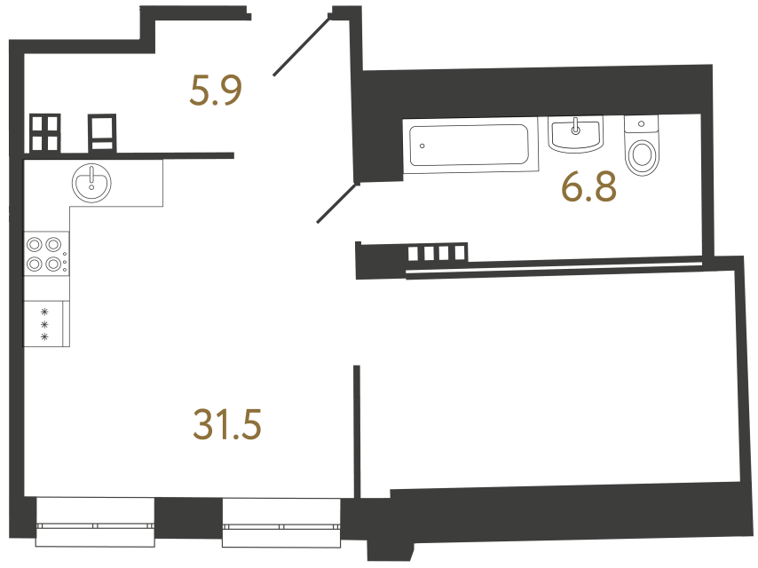 Апартаменты-студия №108 в ЖК Светоч - 44.2 м²  - №2