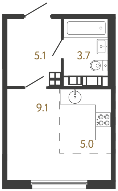 Студия №748 в ЖК Гений - 22.9 м²  - №2