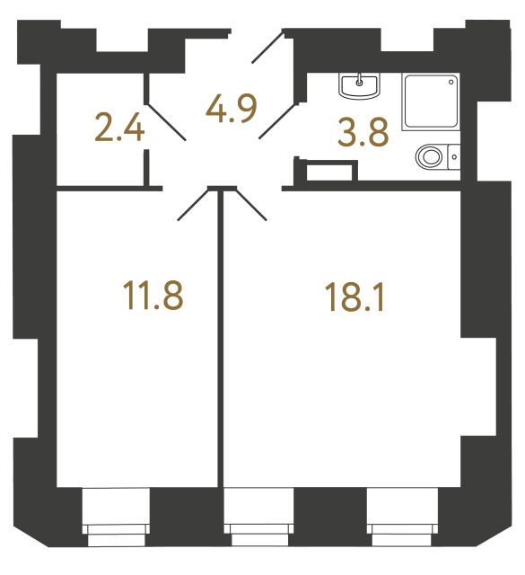Однокомнатный номер №11 в ЖК Типография - 41 м²  - №2