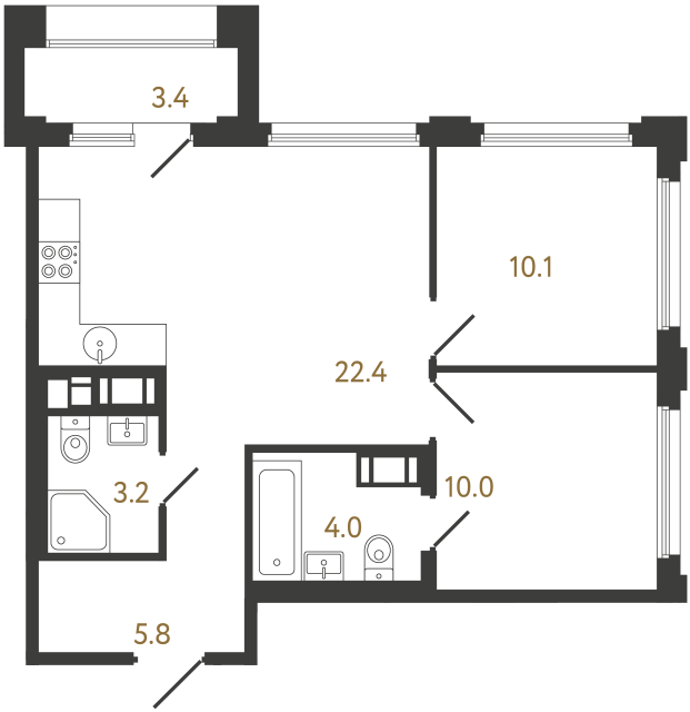 Двухкомнатная квартира №810 в ЖК Гений - 55.5 м²  - №2