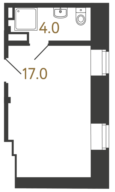 Однокомнатный номер №89 в ЖК Типография - 21 м²  - №2