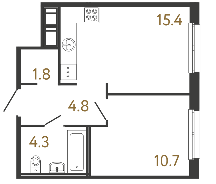 Однокомнатная квартира №273 в ЖК Передвижники - 37 м²  - №2