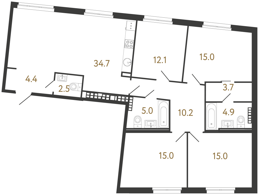 Четырехкомнатная квартира №162 в ЖК Визионер - 122.5 м²  - №2