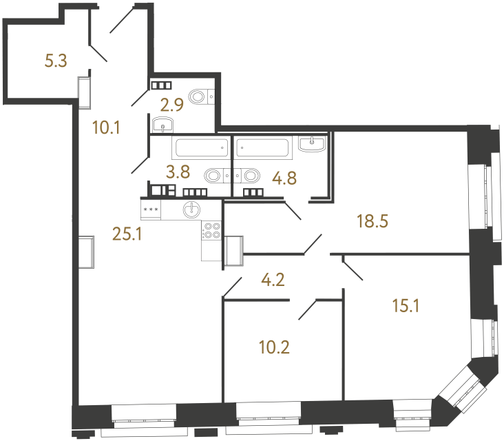 Трёхкомнатные апартаменты №103 в ЖК Светоч - 100 м²  - №2