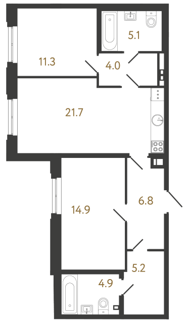 Двухкомнатная квартира №25 в ЖК Коллекционер - 73.9 м²  - №2