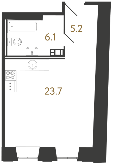 Апартаменты-студия №5 в ЖК Светоч - 35 м²  - №2