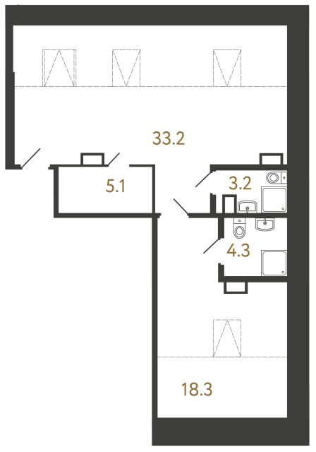 Однокомнатный номер №22 в ЖК Типография - 64.1 м²  - №2