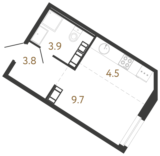 Студия №199 в ЖК Куинджи - 21.9 м²  - №2
