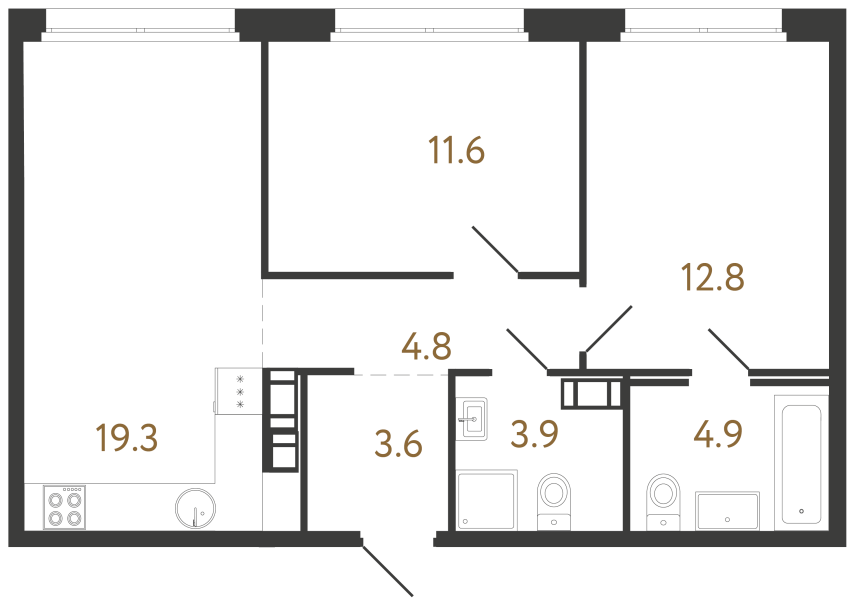 Двухкомнатная квартира №567 в ЖК Куинджи - 60.9 м²  - №2