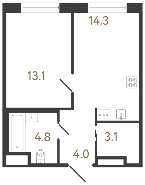 Однокомнатная квартира №7 в ЖК Передвижники 2 - 39.3 м²  - №2