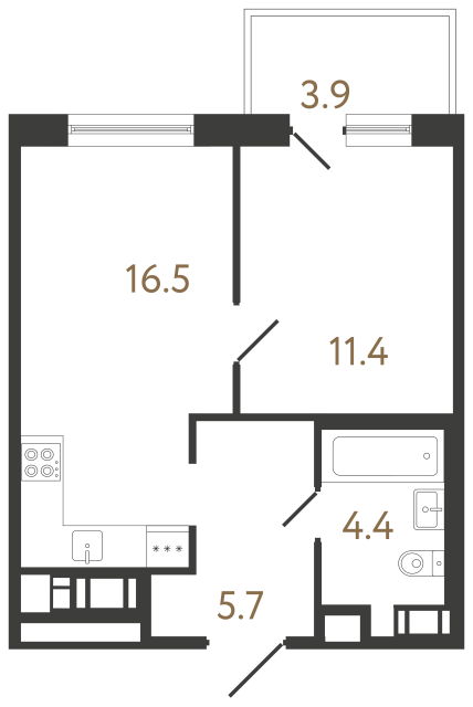 Однокомнатная квартира №138 в ЖК Передвижники 2 - 38 м²  - №2