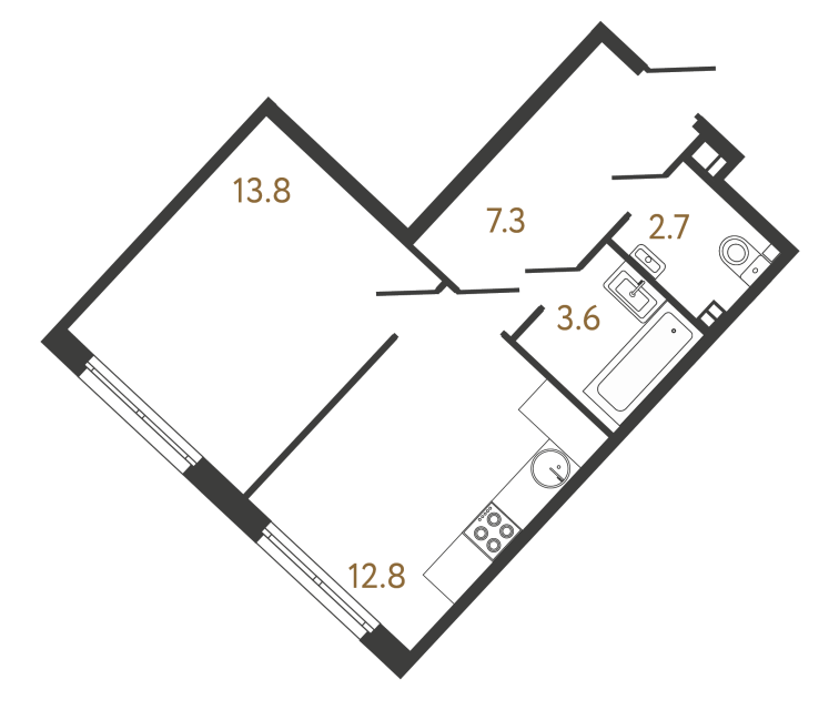Однокомнатная квартира №208 в ЖК Миръ - 40.2 м²  - №2