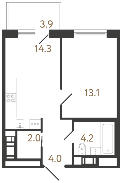 Однокомнатная квартира №211 в ЖК Передвижники 2 - 37.6 м²  - №2