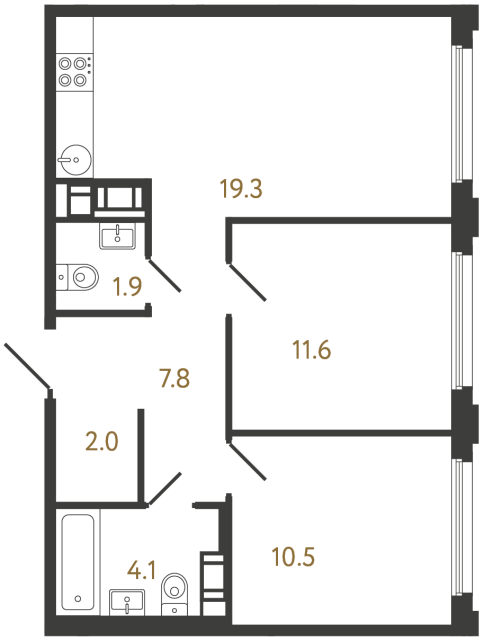 Двухкомнатная квартира №1021 в ЖК Гений - 57.2 м²  - №2