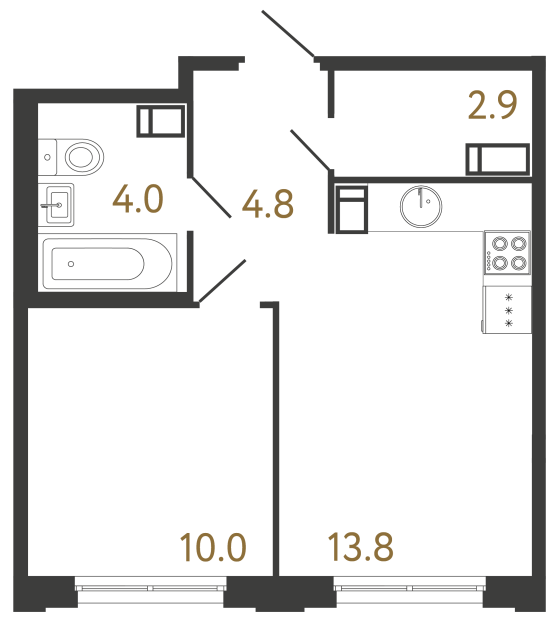 Однокомнатная квартира №731 в ЖК Струны 2 оч. - 35.5 м²  - №2