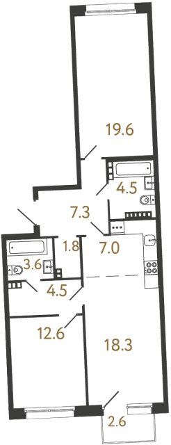 Двухкомнатная квартира №29 в ЖК Цвет Зеленогорска - 79.2 м²  - №2