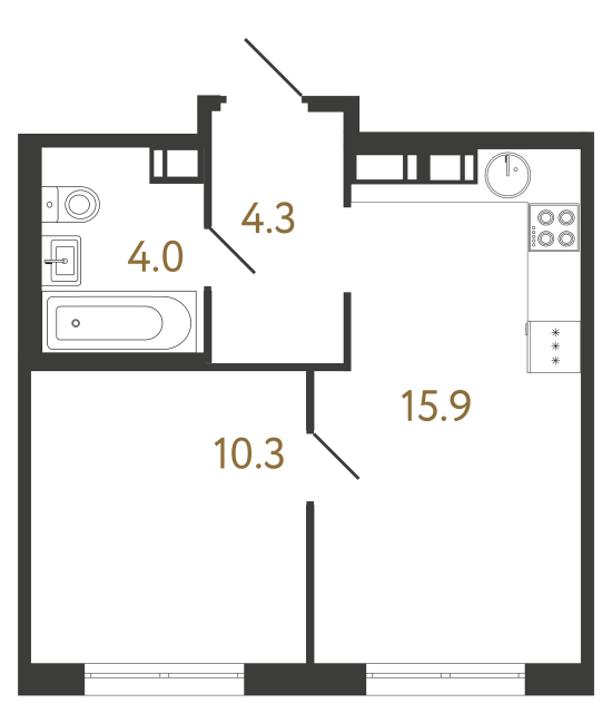 Однокомнатная квартира №309 в ЖК Струны - 34.5 м²  - №2