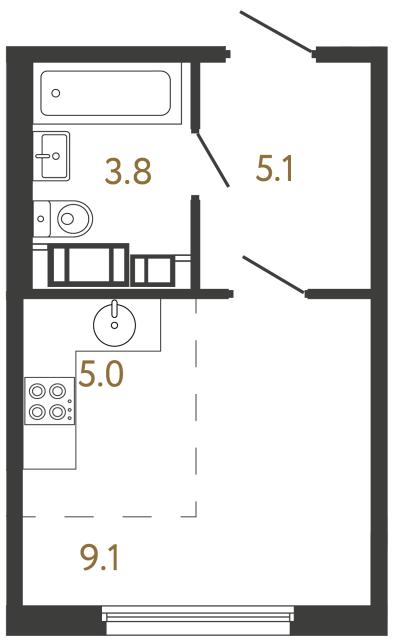 Студия №135 в ЖК Гений - 23 м²  - №2