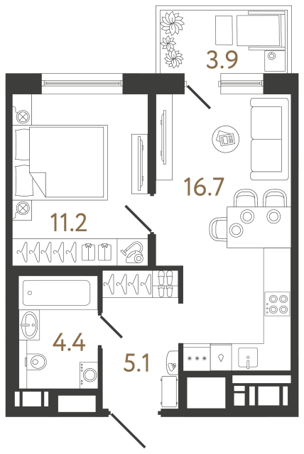Однокомнатная квартира №241 в ЖК Передвижники 2 - 37.4 м²
