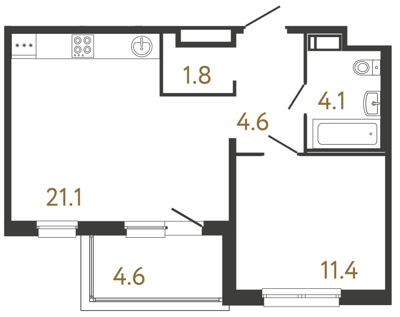Однокомнатная квартира №165 в ЖК Передвижники - 43 м²  - №2