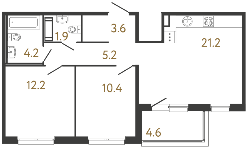 Двухкомнатная квартира №188 в ЖК Передвижники - 58.7 м²  - №2