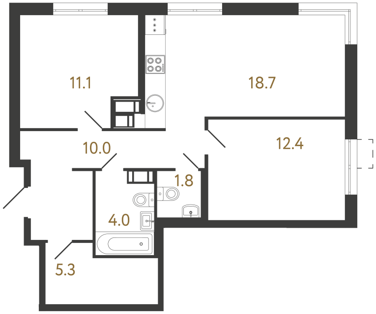 Двухкомнатная квартира №144 в ЖК Струны - 63.3 м²  - №2