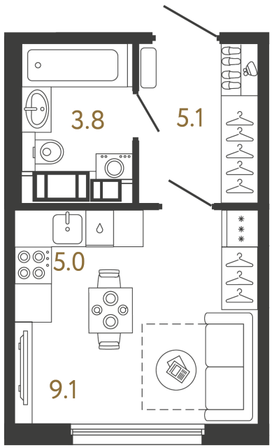 Студия №119 в ЖК Гений - 23 м²