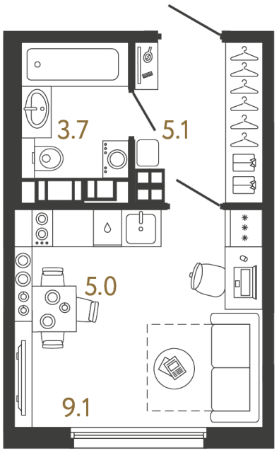 Студия №745 в ЖК Гений - 22.9 м²