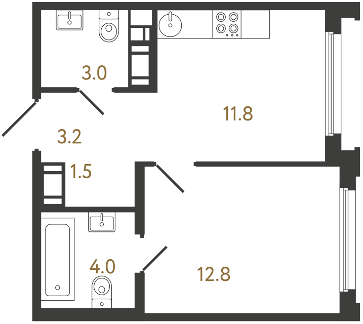 Однокомнатная квартира №833 в ЖК Гений - 36.3 м²  - №2