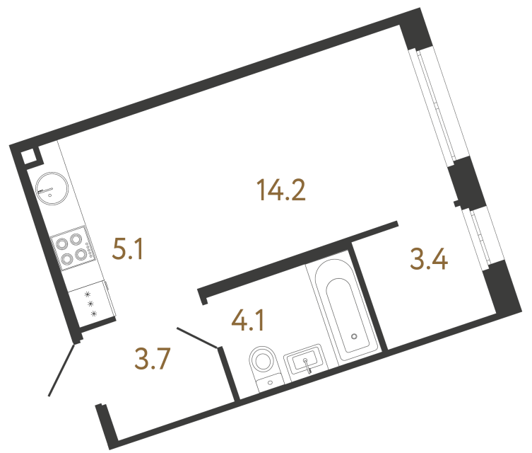 Студия №121 в ЖК Литера - 30.5 м²  - №2