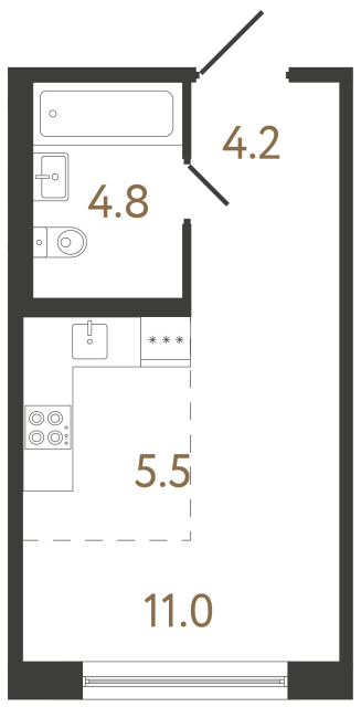 Студия №145 в ЖК Передвижники 2 - 25.5 м²  - №2