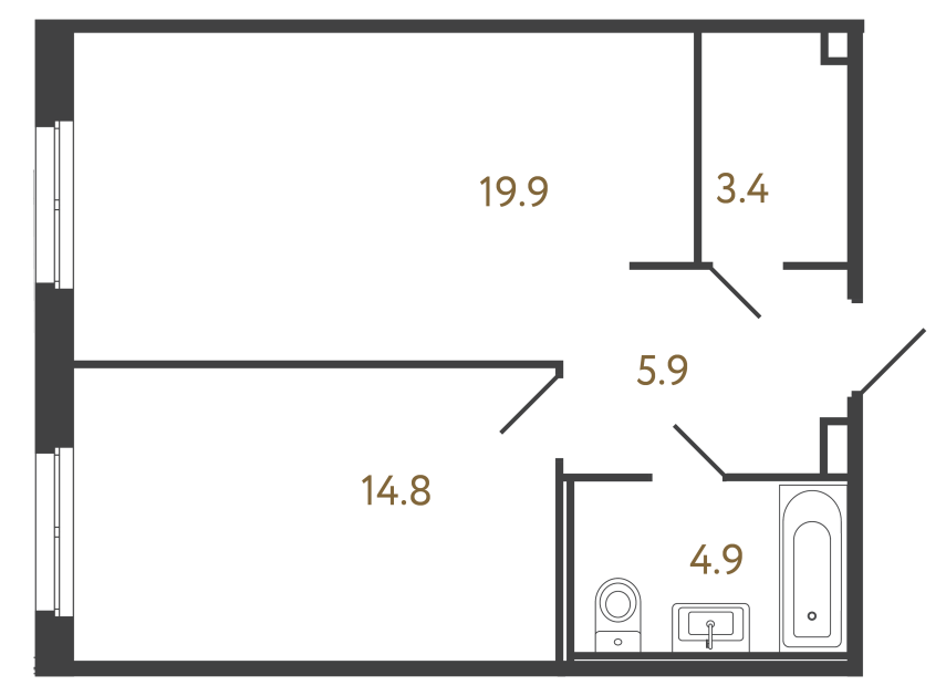 Однокомнатный номер №47 в комплексе «Репин» - 48.9 м²  - №2