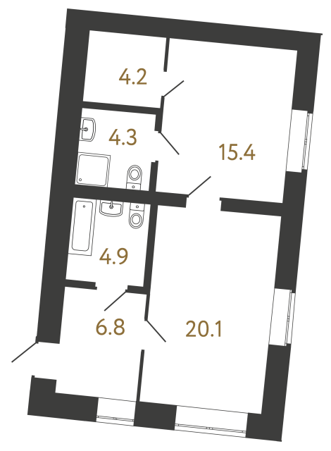 Однокомнатные апартаменты №153 в ЖК Типография - 55.7 м²  - №2