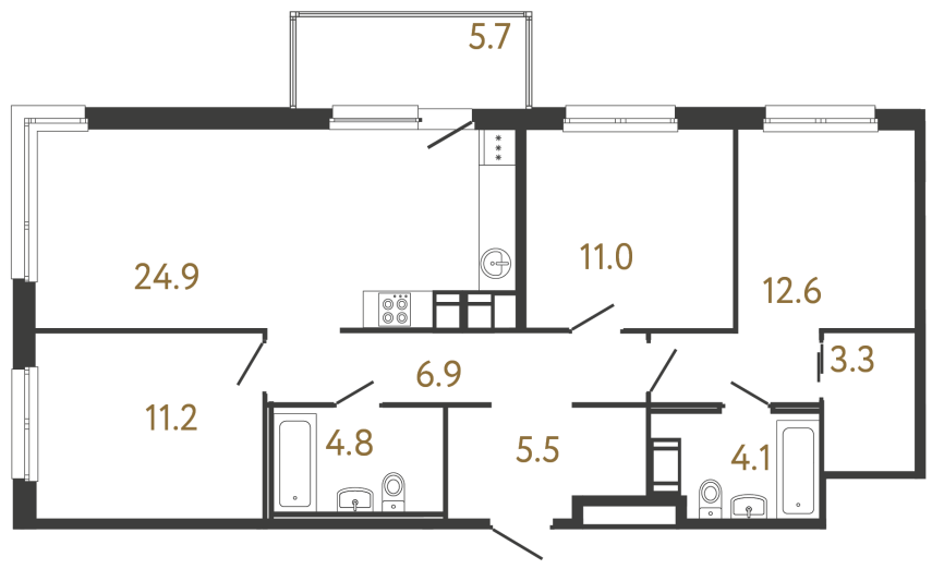 Трёхкомнатная квартира №142 в ЖК Передвижники - 84.3 м²  - №2