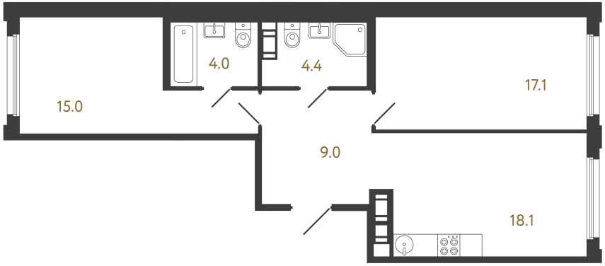 Двухкомнатная квартира №219 в ЖК Гений - 67.6 м²  - №2