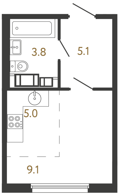 Студия №201 в ЖК Гений - 23 м²  - №2