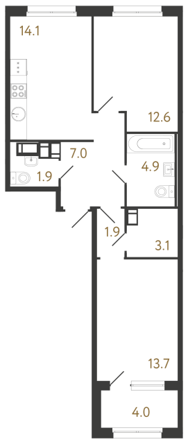 Двухкомнатная квартира №915 в ЖК Струны 2 оч. - 59.2 м²  - №2