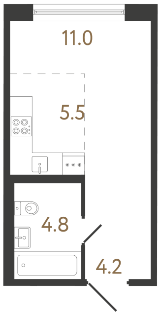 Студия №288 в ЖК Передвижники 2 - 25.5 м²  - №2