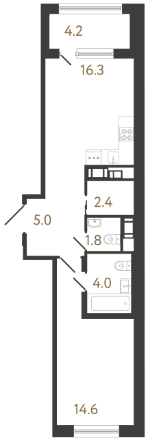 Однокомнатная квартира №216 в ЖК Передвижники 2 - 44.1 м²  - №2