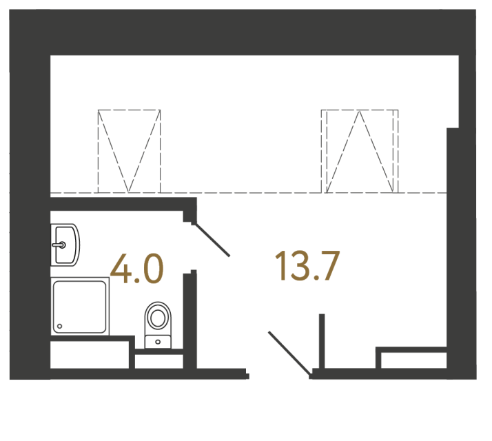 Однокомнатный номер №26 в ЖК Типография - 17.7 м²  - №2