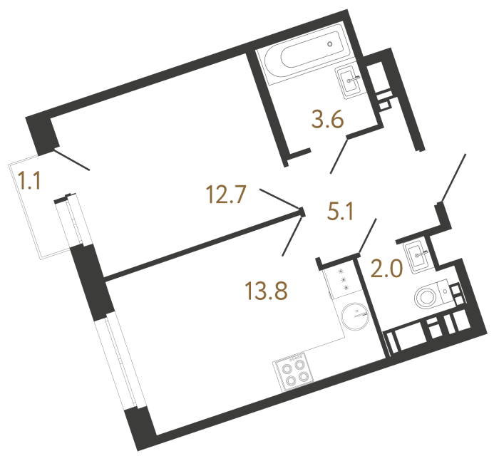 Однокомнатная квартира №142 в ЖК Литера - 37.2 м²  - №2
