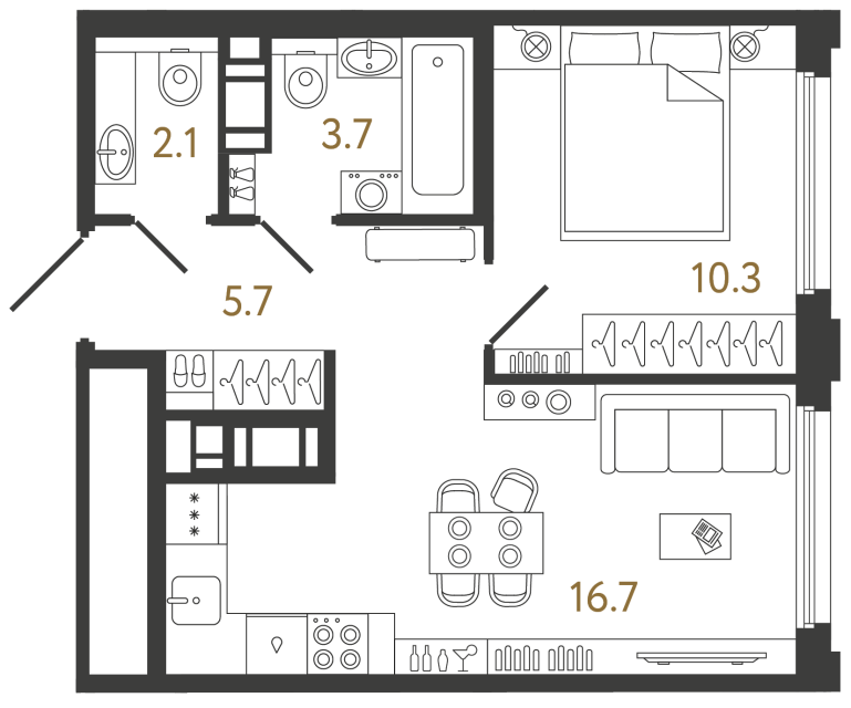 Однокомнатная квартира №378 в ЖК Гений - 38.5 м²