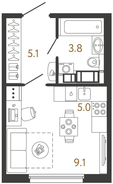 Студия №18 в ЖК Гений - 23 м²