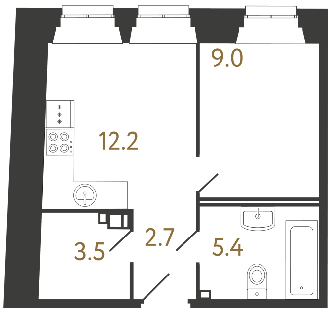 Однокомнатные апартаменты №8 в ЖК Светоч - 32.8 м²  - №2